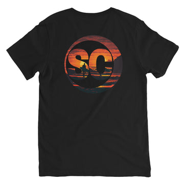 Short Sleeve V-Neck T-Shirt - Large SC Logo with Surfer